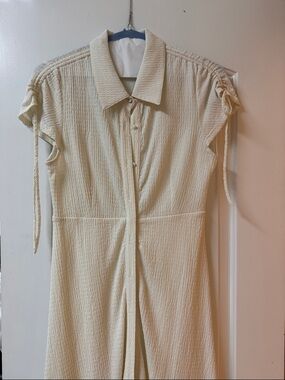 Textured Cream Button-Front dress